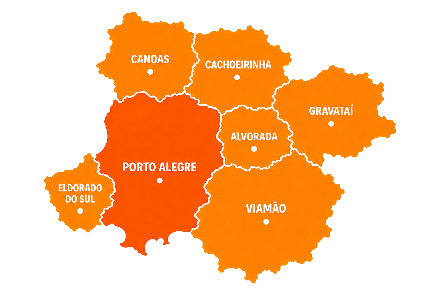 Mapa de atuação do Ceas Cred em Porto Alegre e região metropolitana